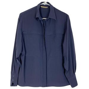 Vintage Claude Barthelemy Button Down Shirt Blouse Women Small Gray Wool Pockets